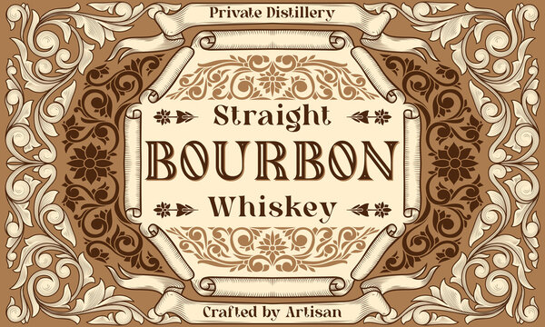 Bourbon Whiskey - ornate vintage decorative label