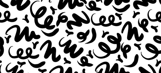 Fun line doodle seamless pattern. Monochrome wave pattern. Black white wallpaper