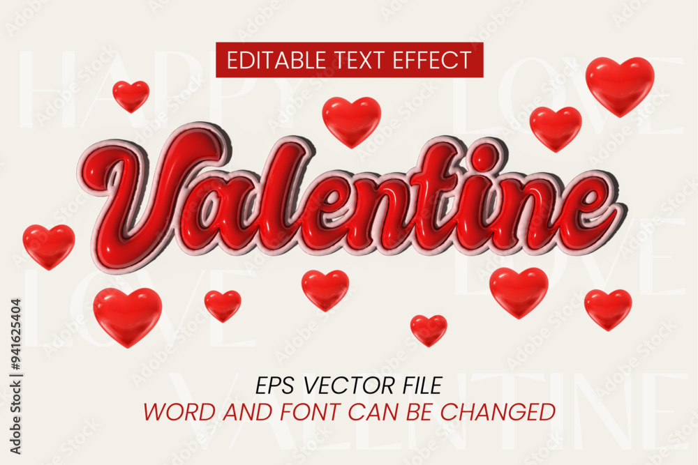 Poster happy valentines day 3d inflated editable vector text effect