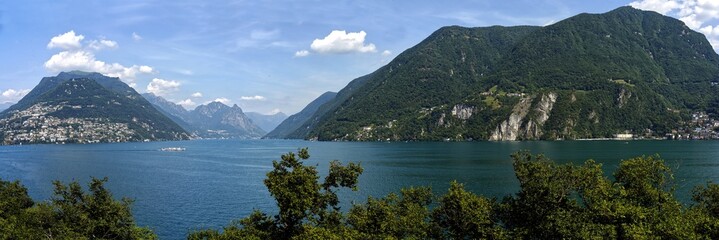 Panorama of Lake Lugano with Monte Br&egrave; and Campione d`italia.