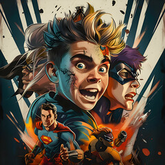 Dynamic Fusion of Comic Book Heroes and Villains in Explosive Artwork" 
