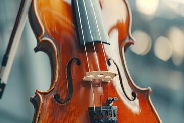 Fototapeta premium A close-up view of a violin placed on a table, ideal for music-related or creative projects