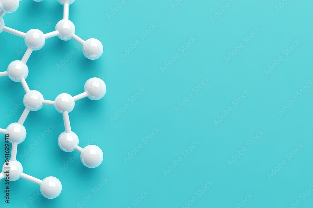 Poster molecular structure on turquoise background, a visual representation of a molecular structure highli