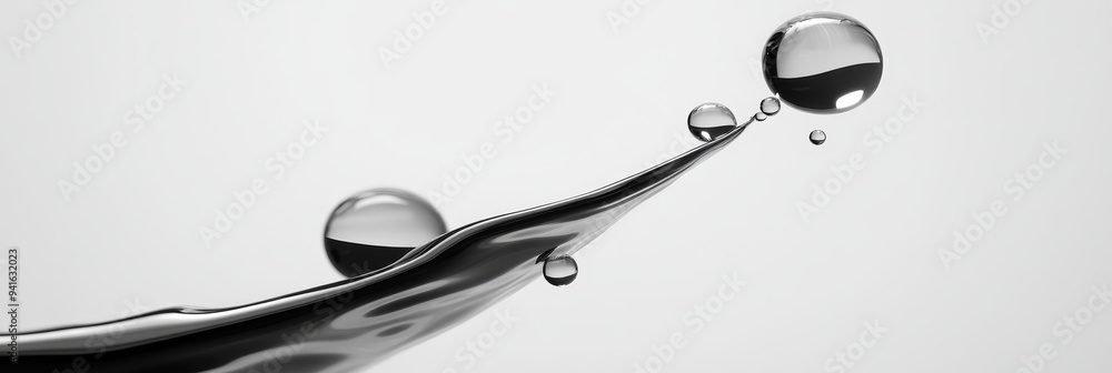 Poster a close-up image of a water droplet creating a ripple effect on a white background. the droplet is p
