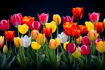 Vibrant Tulip Field in Full Bloom, A Spectrum of Spring Colors in Perfect Harmony" 
