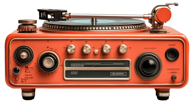 PNG Retro-style orange turntable radio