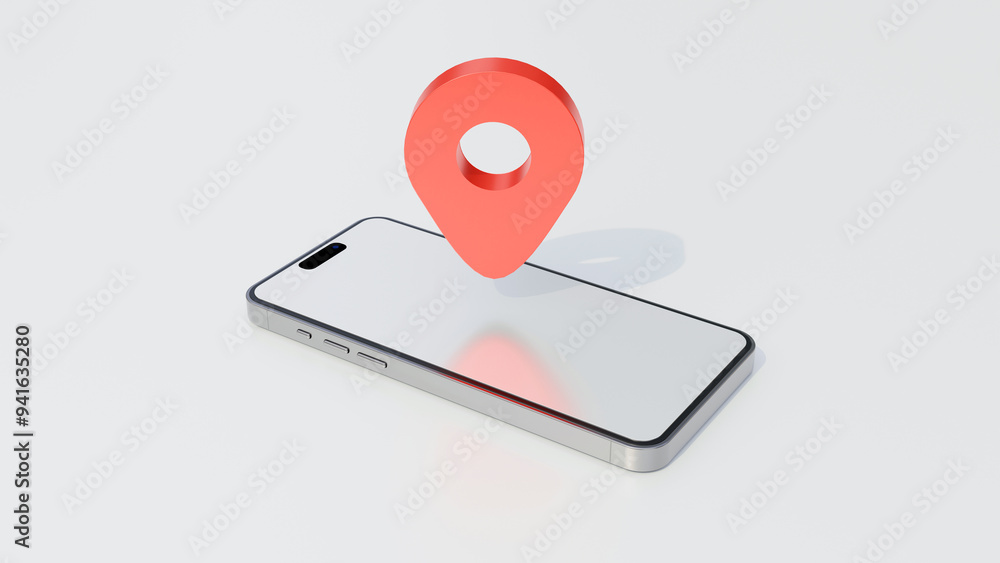 Poster gps and navigation symbol and blank screen smartphone on white background. map pin icon on blank scr