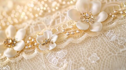 Elegant Lace with Flowers and Pearls.