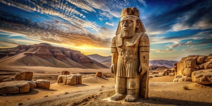 Desert Guardian: Protective, ancient, weathered, monolithic, earthy tones