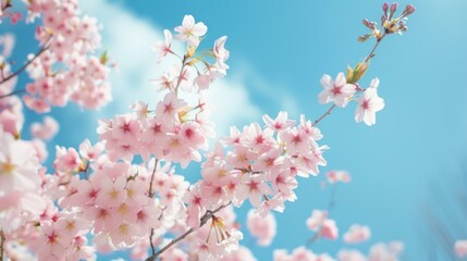 Delicate Pink Cherry Blossoms Against a Blue Sky.