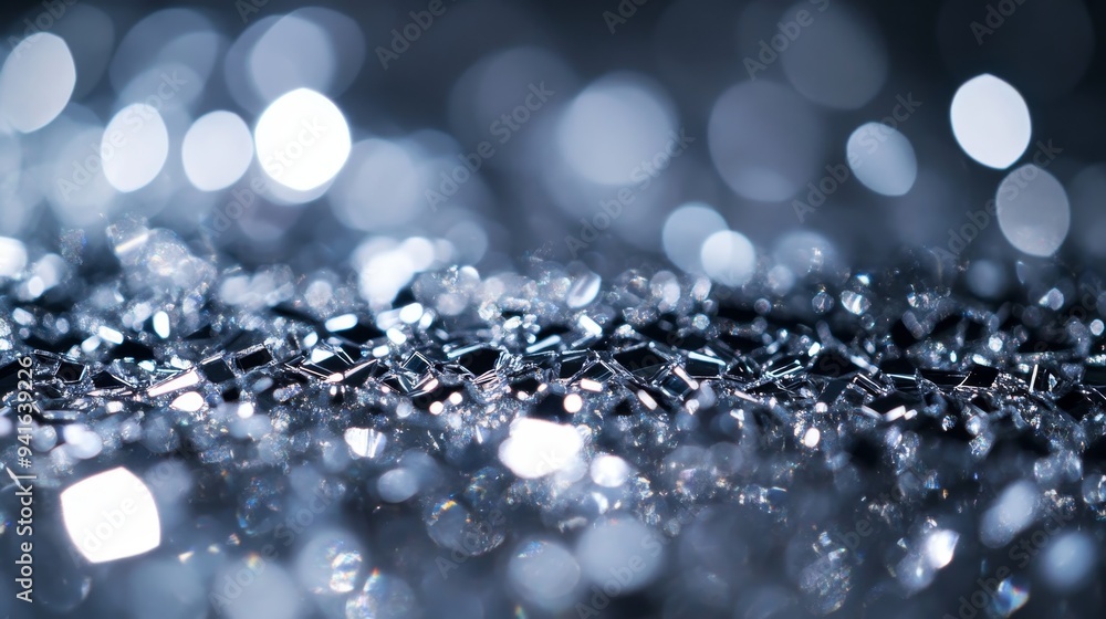 Poster a close-up shot of a silver background with a shimmering, sparkling texture. the image evokes feelin