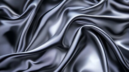 Fototapeta premium A close-up shot of silver fabric draped and flowing, creating a smooth, elegant, and luxurious backdrop. The fabric's texture, light reflection, and soft folds evoke concepts of luxury, sophistication