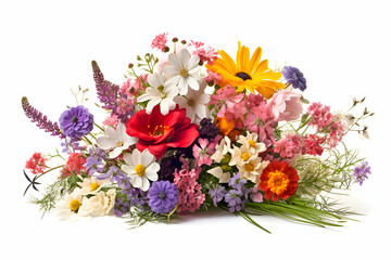 "Vibrant Wildflower Bouquet Featuring Daisies, Lavender, and Colorful Blooms in a Lush Greenery Setting" 