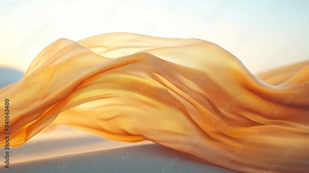 Poster a long, flowing piece of gold fabric with a pattern of dots
