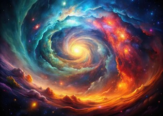 Distant Nebula: Cosmic, swirling colors, abstract, vibrant, glowing