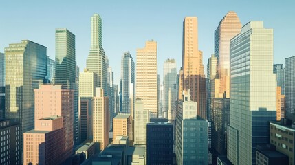 A city skyline where the buildings are inflating at different rates, with some towering over others and casting long shadows