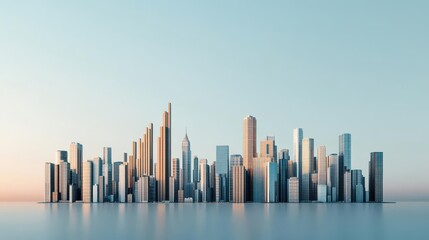 A city skyline where the buildings are shaped like bar graphs, with some bars soaring high and others deflating, representing the volatility in real estate values