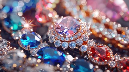 Close-up of sparkling gems and diamonds.