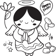 Happy Easter Doodle Set, Cute Hand Drawn Collection. Adorable hand-drawn Easter doodle set with bunnies, eggs, and spring flowers. Ideal for creating charming holiday designs, cards, and decorations.