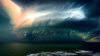 Naklejka premium sea and clouds, A storm is brewing over the sea. Huge clouds cover the sky.