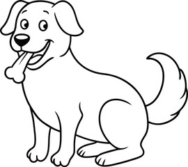 dog with bone line art illustration designed for kids to bring to life with colors