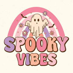 Spooky Vibes - Retro Groovy Halloween t shirt design, vector graphic