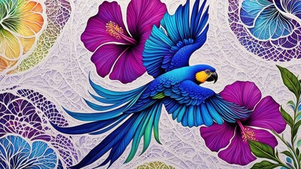 blue and yellow parrot created with generative AI software
