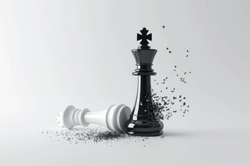 A black and white chess piece with a broken fragment