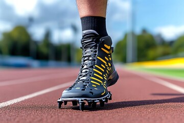 A racing prosthetic foot with a shock-absorbing design and lightweight materials, built for competitive track events