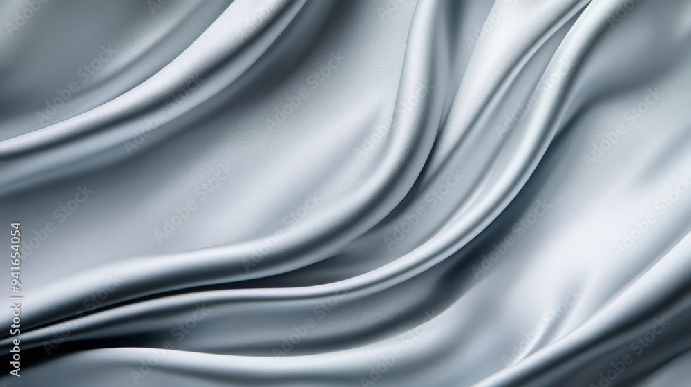 Poster a luxurious and elegant silver fabric background with smooth, flowing curves. the fabric is draped i