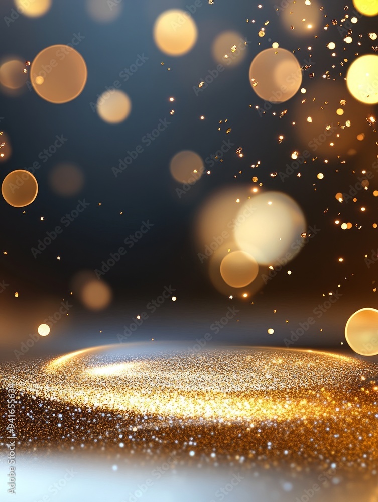 Poster a mesmerizing background image featuring a shimmering, golden glitter surface with a soft, swirling 