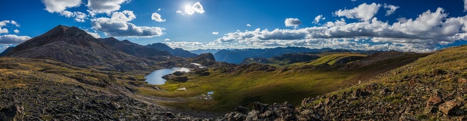 Eldorado Lake, mountain range panorama in the summer afternoon