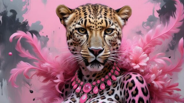toger on pink  in the forest created with generative AI software