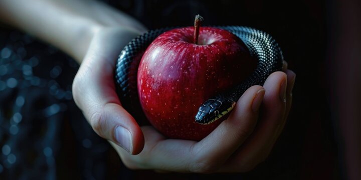 Person holding apple and snake