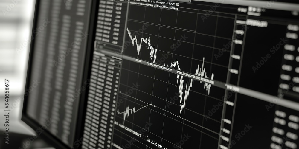 Poster a minimalist yet powerful stock market chart on a high-quality computer monitor, emphasizing simplic
