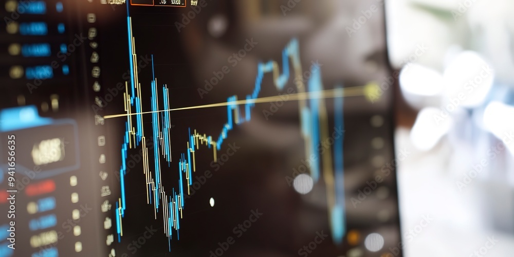 Poster a minimalist yet powerful stock market chart on a high-quality computer monitor, emphasizing simplic