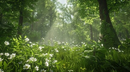 Fototapeta premium Sunbeams Illuminating a Magical Forest.