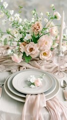 Elegant Wedding Table Setting with Delicate Flowers.