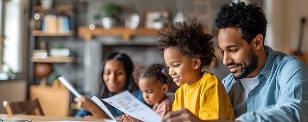 Family Reviewing Educational Savings Plans with Children in a Positive Atmosphere