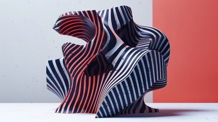Abstract 3D Form With Red and Blue Stripes.