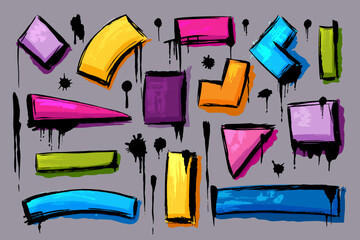 Adobe IllustrAbstract geometric forms, figures. Hand drawn boxes, frames, textures, patterns, drops. Graffiti design elements. Street art design. Rought messy textures. ator Artwork