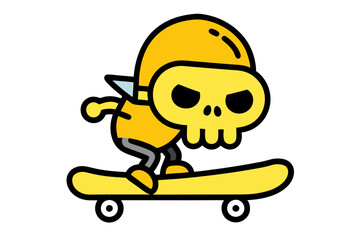 Cartoon Skull Skateboarding Sticker Design with Yellow Body - Fun Vector Illustration for SVG, Cricut, Clipart, and T-Shirts