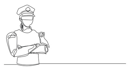 Art & Illustrationcontinuous line of AI technology for security.one line drawing of AI robot with security hat,for data and information security.interacting with AI.technology advances.single line vec