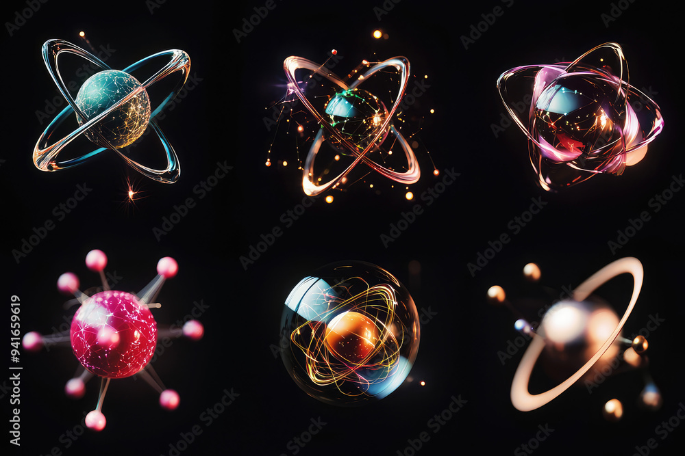 Poster exploring the mysteries of the quantum world: a stunning display of atomic structures and energies c