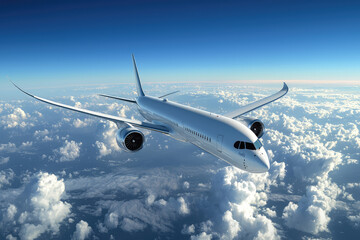 A sleek passenger jet gracefully glides through a serene sky, embodying the essence of modern air travel and boundless horizons.