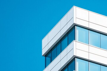 Modern Architectural Detail of Commercial Building Against Blue Sky