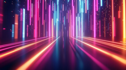 Futuristic abstract scene with vibrant neon lights and dynamic colors.