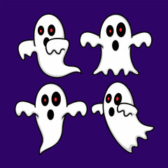 set of 4 halloween ghost clip art, decorations, stickers.