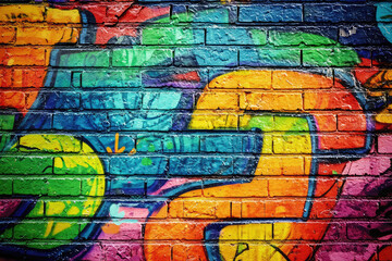 Obraz premium A Stunning Journey Through Color: Explore the Artistic Expression of a Brilliantly Painted Brick Wall in Urban Artistry!