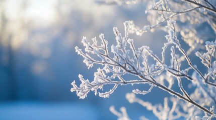 Frost-Covered Branches in Winter Light